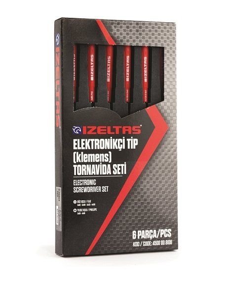 İzeltaş 4500 00 8106 Elektronikçi Tip (Klemens) Tornavida Seti 6 Parça