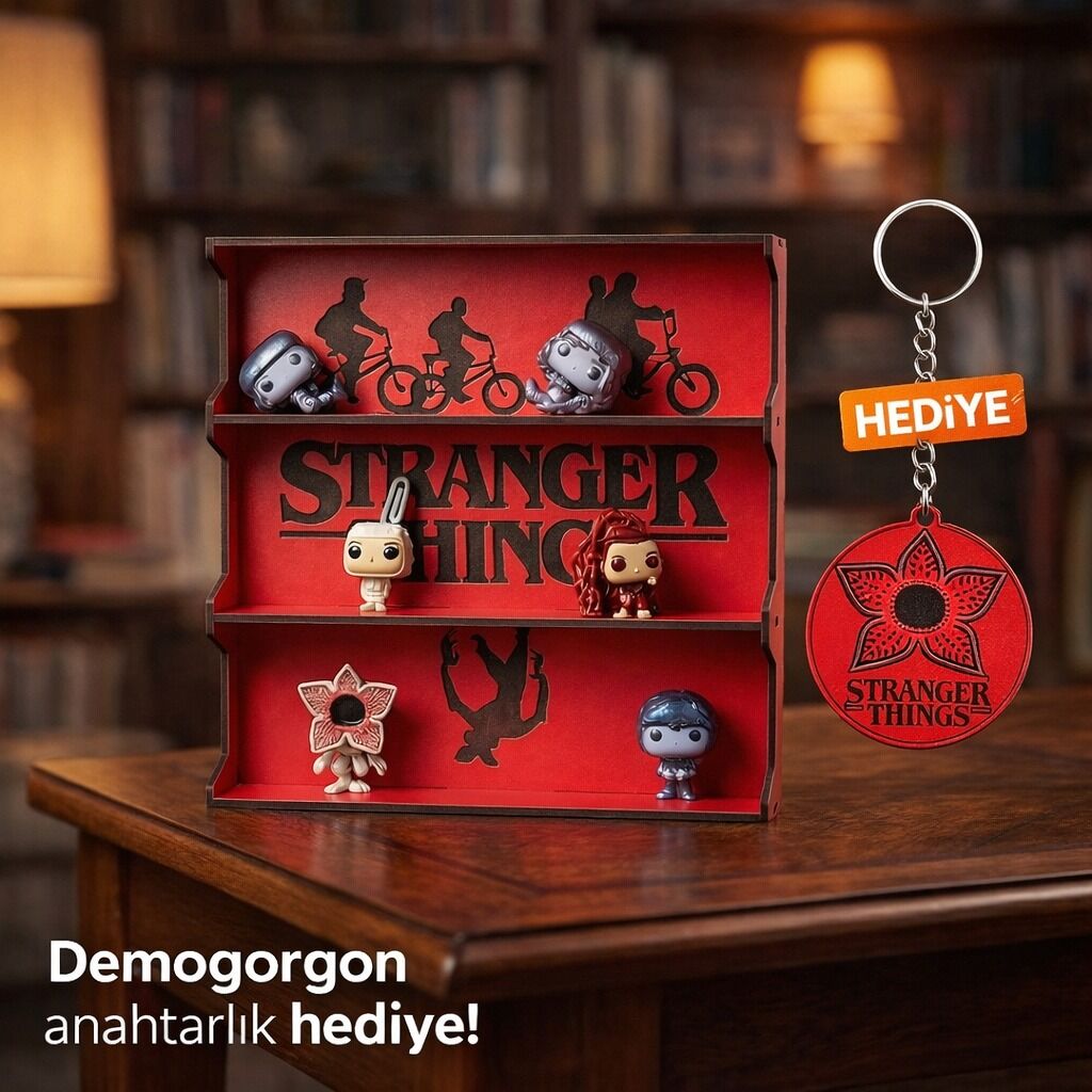 Dalyan Stranger Things Temalı Ahşap Figür Standı – Koleksiyon Rafı