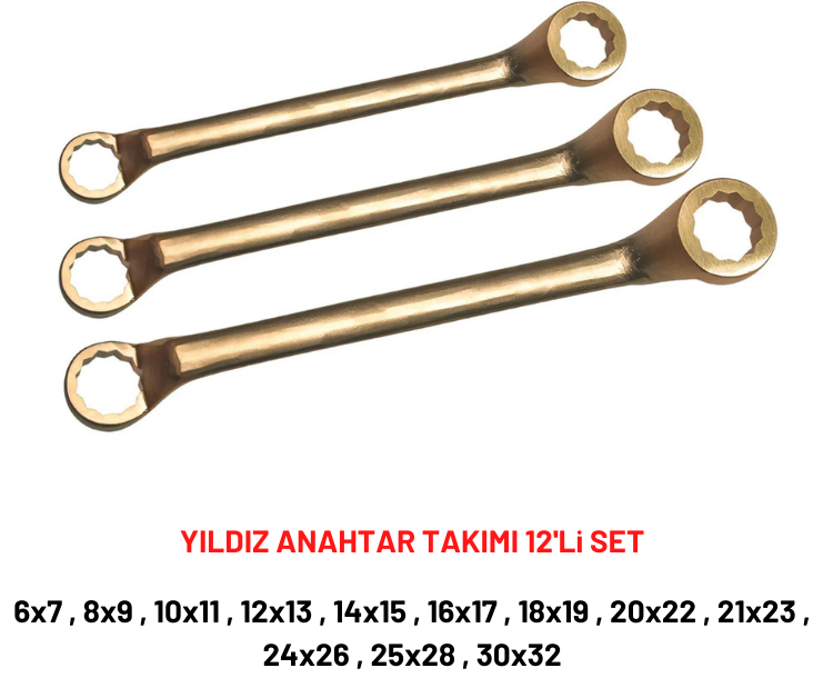 Kıvılcım Çıkarmaz Ex-Proof 12'Li Yıldız Anahtar Takımı (M6 / M32)