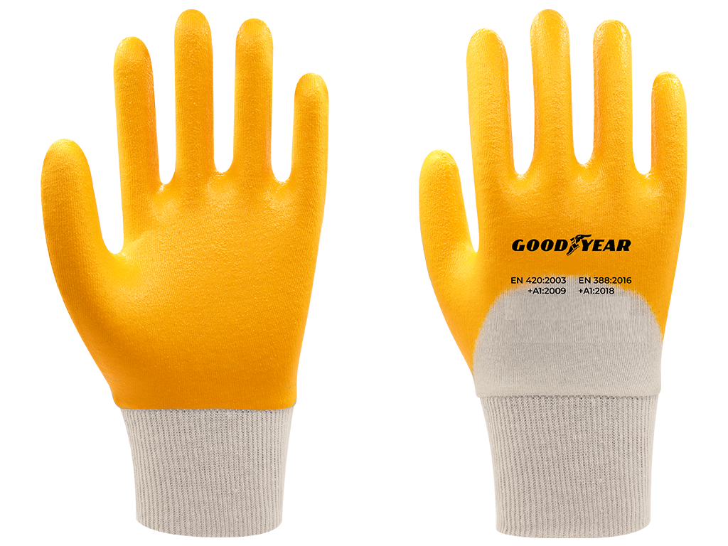 Goodyear F1 3/4 Kaplı Örme Pamuklu Sarı Eldiven No:10(XL)