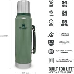Stanley Klasik Vakumlu Çelik Termos 1 Lt HAMMERTONE GREEN 10-08266-001