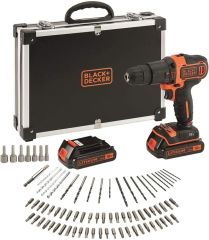 Black+Decker BDCHD18BAFC-QW 18V 1.5Ah Li-Ion Darbeli Vidalama/Matkap,Çift Akü, Çanta, 80 Parça Aksesuar Seti