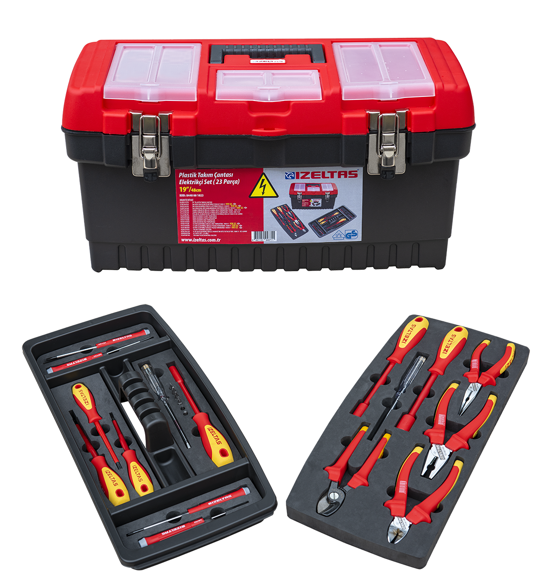 İZELTAŞ PLASTİK TAKIM ÇANTASI 19'' ELEKTRİKÇİ SET DOLU 23 PARÇA 8444 00 1023