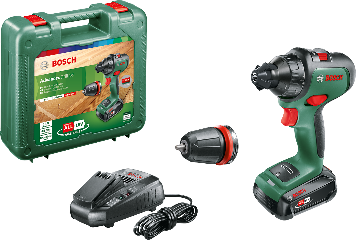 Bosch AdvancedDrill 18 Çift Akülü Delme Vidalama Makinesi 18V (2 x 2,5 Ah) + Şarj Cihazı AL 1830 CV