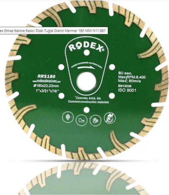 RODEX TURBO ELMAS KESME DİSKİ 180MM RRS180