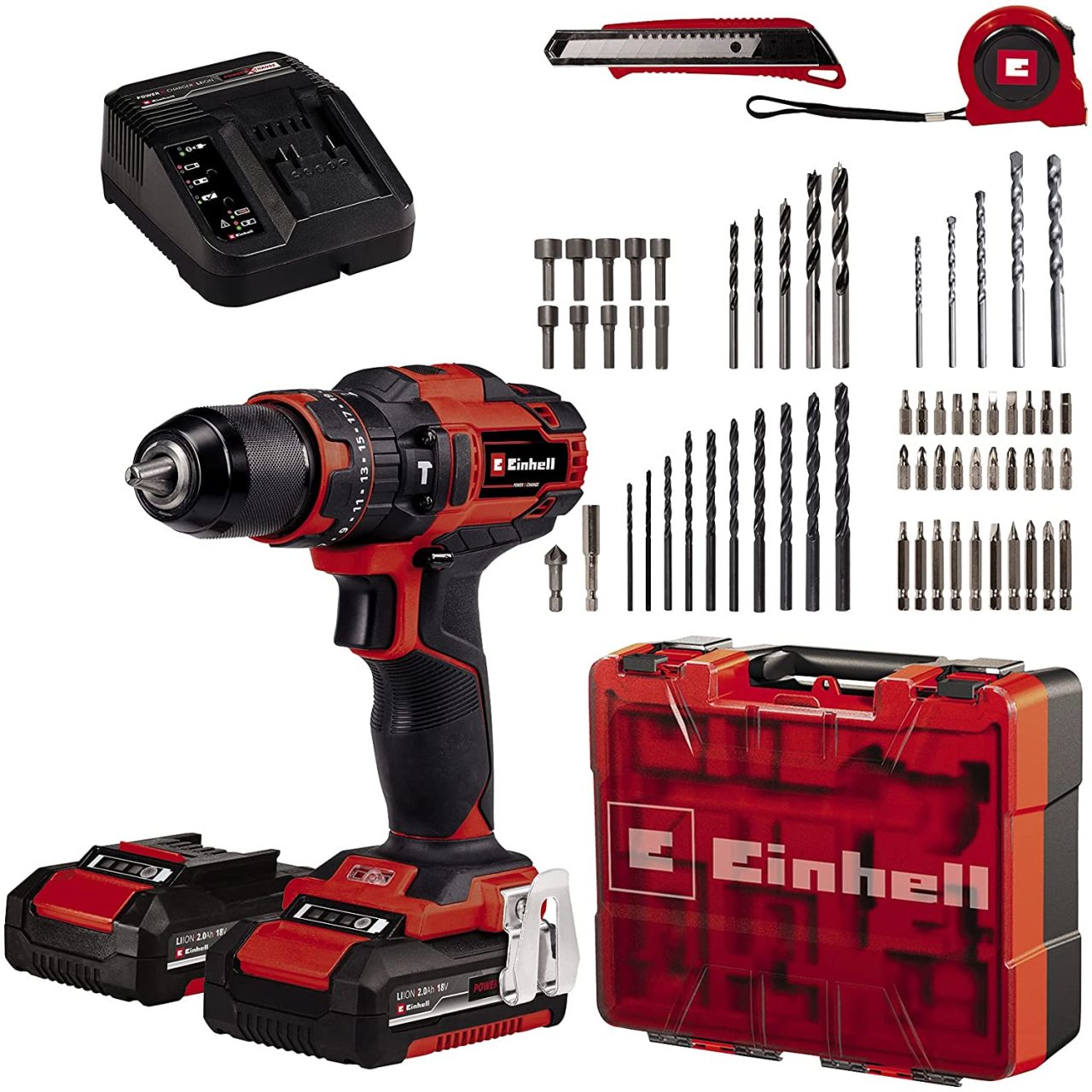 Einhell 4513992 TE-CD 18/40 Li-i +64 (2 x 2,0 Ah) akülü darbeli matkap, 18 V